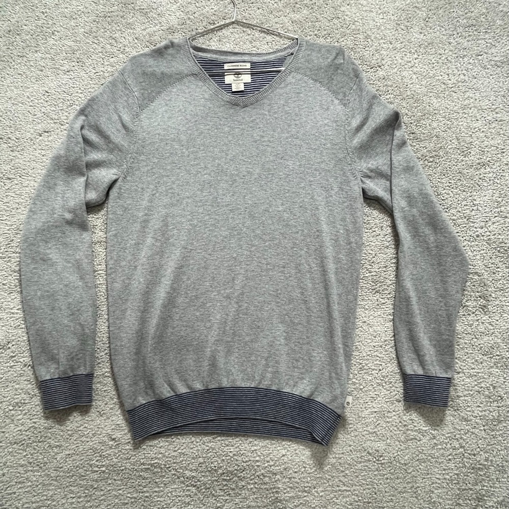 Timberland Sweater Men's Small Gray Cashmere Blend Pullover Slim Fit Long Sleeve
